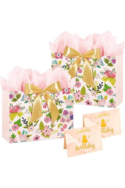 KASTWAVE Pink Birthday Gift Bag, Medium Gift Bags for Present With 20 Tissue ...