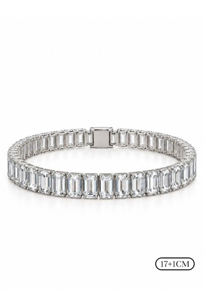 POKAK Kadın Silver Beyaz Baget Kesim Zirkon Taşlı Su Yolu Bileklik 17+1 cm