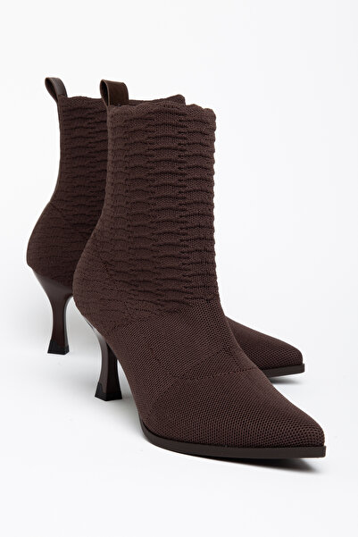 CHICELLA Labonji Brown Knitwear Pointed Toe Women's Heeled Boots