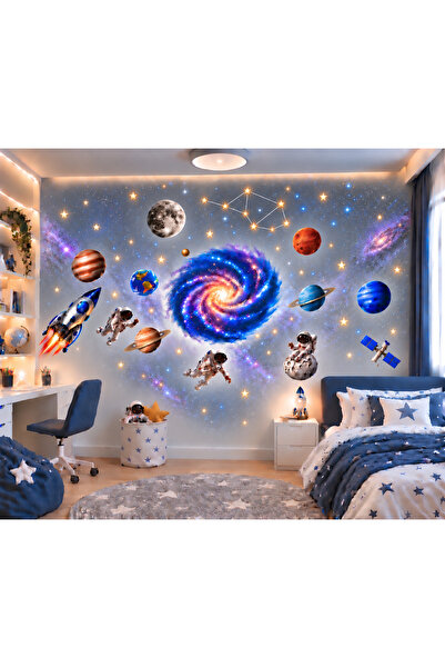 MaisonVelinCo Uzay Temalı Çocuk Odası Duvar Sticker Seti – Astronot ve Gezege...