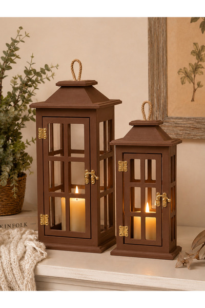 COLORİDO DEKORATİF AMAÇLI AHŞAP 2 Lİ MUMLUK 30 CM VE 25 CM