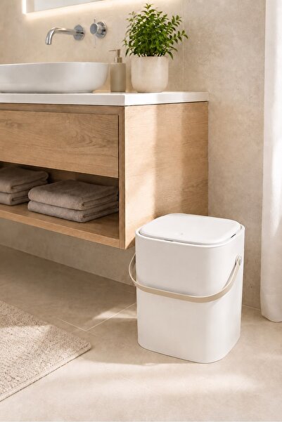 Zeria Home Akıllı Kapak Deri Kulplu Banyo & Mutfak Büyük Boy Çöp Kovası 8 Lit...