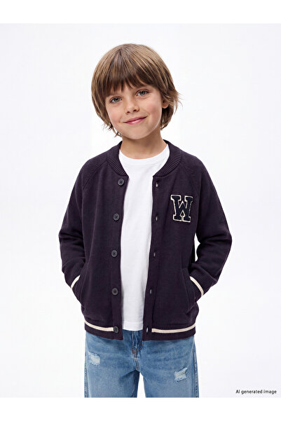 LC Waikiki College Collar Appliqued Boy's Cardigan