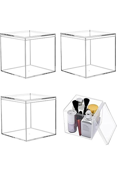 Tazweeq Acrylic Box, 4 pack Large Clear Acrylic Display Box with Lid, Transpa...