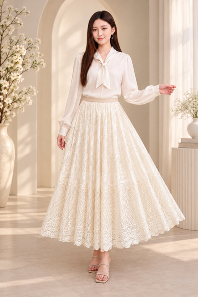 LAYARA COUTURE Women’s Elegant Velvet Lace Long Skirt