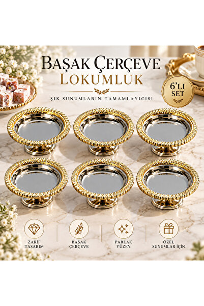 homebulans 6'lı Başak desenli Kayve yanı lokumluk-gold detaylı-İkramlık-Sunumluk