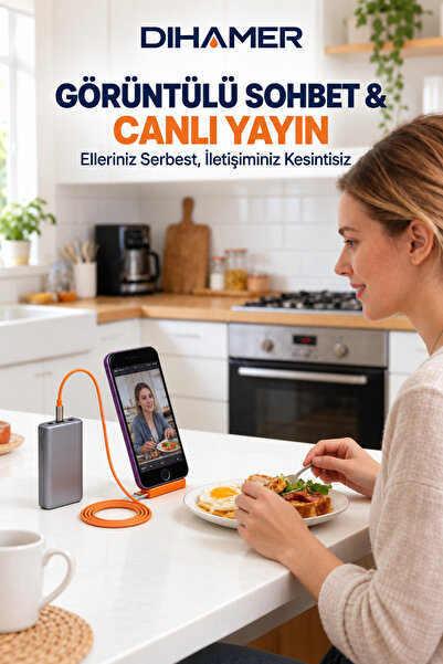 Dihamer Type-C Şarj Adaptörlü Katlanabilir Telefon Standı – Canlı Yayın, Görü...