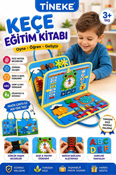 TİNEKE 3+ Age Felt Training Book Montessori Educational Activity Toy Skill an...