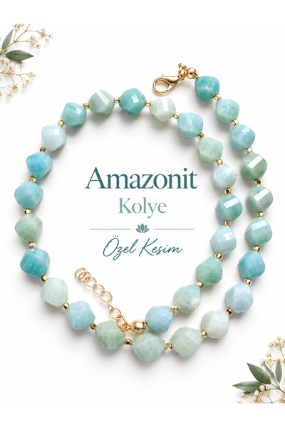 Cunda Doğal Taş Design Amazonit Doğal Taş Kolye Özel Kesim