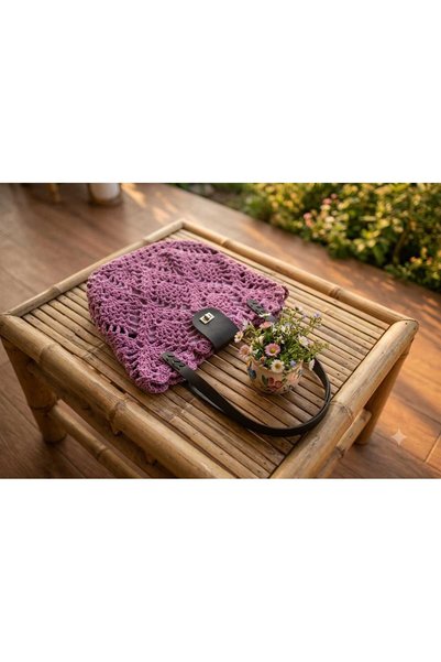 Nas Aksesuar Gift for Special Occasions Hand-Knitted Shoulder Bag Lined Purple