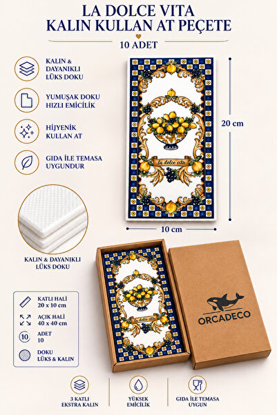 orcadeco La Dolce Vita Limon Desenli Lüks Kalın Kullan At Peçete 10 Adet – 3 ...