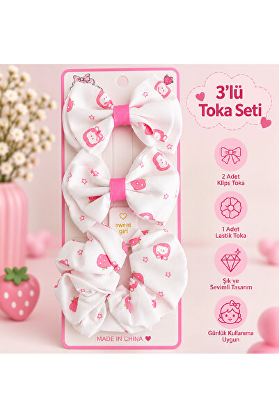 Bujiteri 3-Piece Bow Set for Girls - Cherry Pattern - Strawberry Pattern - Mu...
