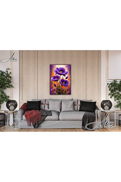 Aden TABLOU PE CANVAS DIGITAL DECORATIV CU FLORI VIOLETE ȘI PORTOCALE