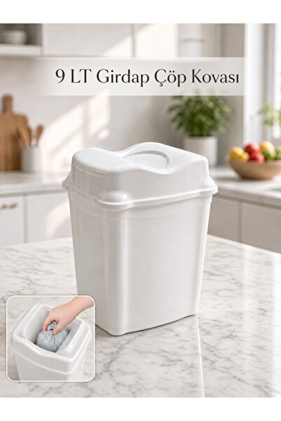 Funny Life 9 Litre Çift Kapaklı Girdap Çöp Kovası - Mutfak Banyo Ofis Çöp Kutusu