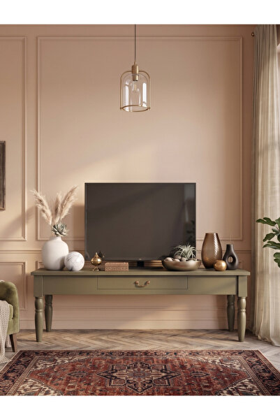 Woodenbend Marine Haki TV Sehpası | 160 cm Klasik Country Tarz Lake Boyalı To...