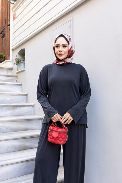 honeyed Zümra Premium Elastic Pocketed Modal Single Jersey Double Hijab Tracksuit Set