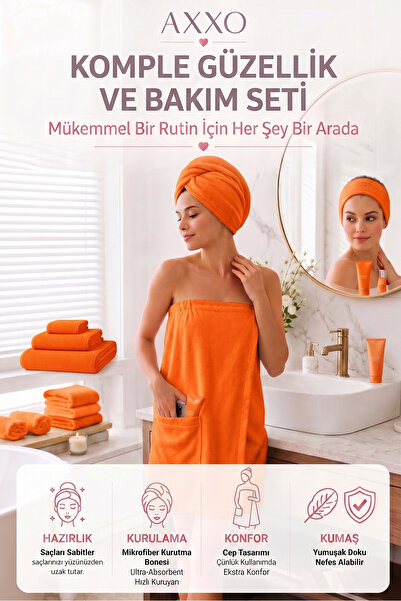 AXXO 3'lü Spa Bakım Seti - Mikrofiber Spa Havlusu, Saç Bonesi ve Saç Bandı (3...