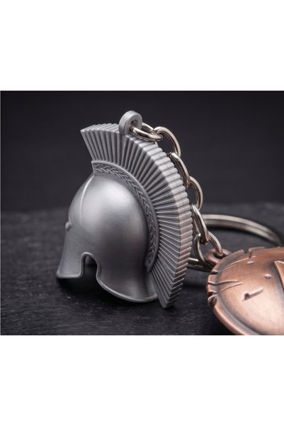 ShapeShift Spartan Warrior Helmet and Shield Double Figure Car Keychain Hard Plastic