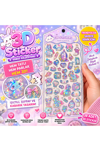 Fetih Bujteri ve Aksesuar Kawaii 3D Sticker Set 38 Pieces |   Cute Sticker, S...