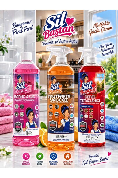 SİL BAŞTAN BANYO & WC (1000 ml, 1 adet), MUTFAK YAĞ SÖKÜCÜ (575 ml, 1 adet), ...