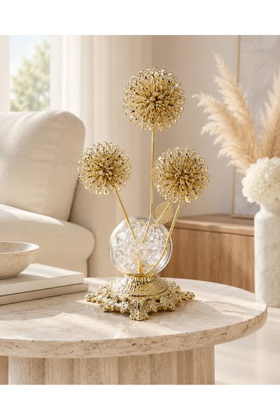 Sleep Nova Gold Çiçek Figürlü Kristal Taşlı Dekoratif Masa Aksesuarı
