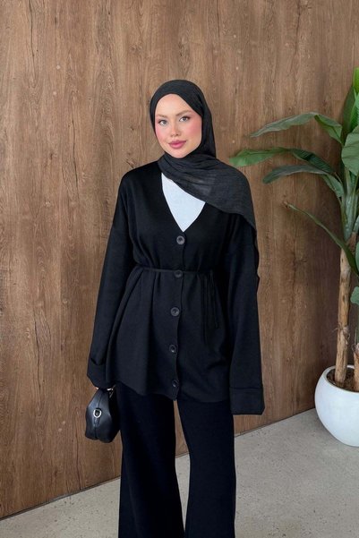 Hazamoda Büyük Düğmeli Merserize Takım Siyah