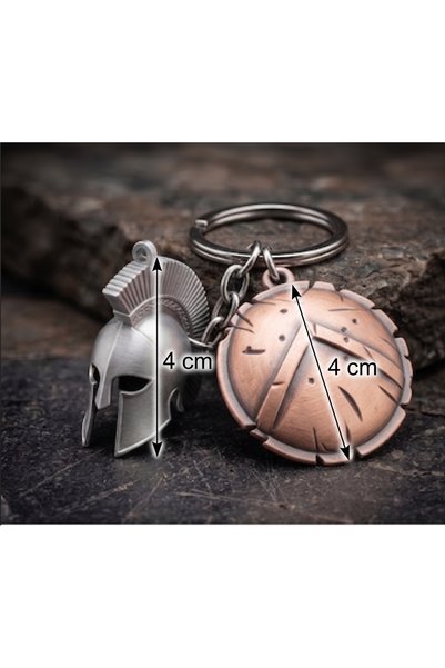 ShapeShift Spartan Warrior Helmet and Shield Double Figure Car Keychain Hard Plastic