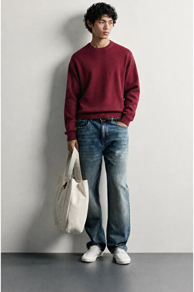 no7man Quill - Burgundy - Cotton Crew Neck - Men's Sweater