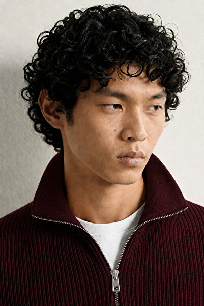 no7man Orlo - Burgundy - Cotton Half-Zip - High-Neck Men's Sweater