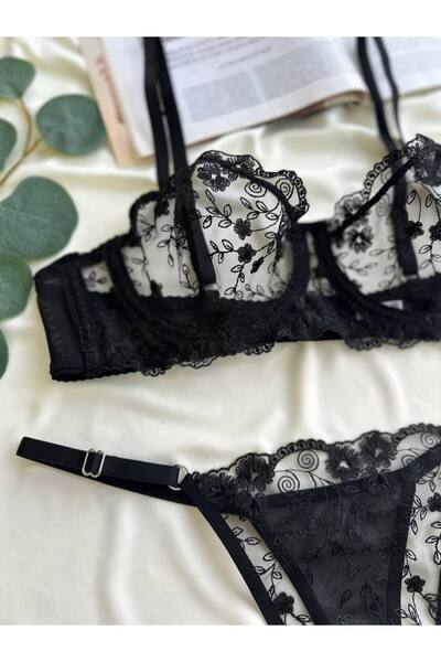 La Linaa Sutien bralet din dantelă pentru femei Set de lenjerie elegantă Lenjerie sexy transparentă