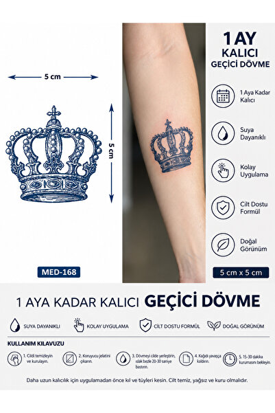 medink tattoo 1 Ay Kalıcı 24 Saat Sonra Kararan 5X5 cm minimal Kral Taç model...