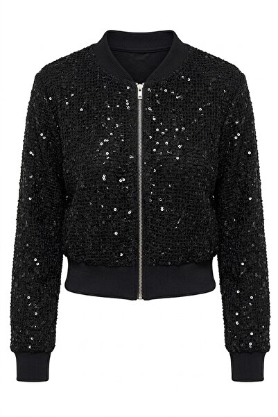 Noa&Noa Zippered Sequin Pullover Sweater Black
