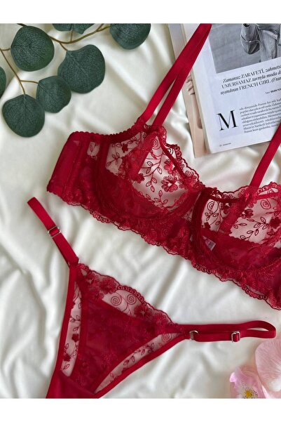 La Linaa Sutien bralet din dantelă pentru femei Set de lenjerie elegantă Lenjerie sexy transparentă