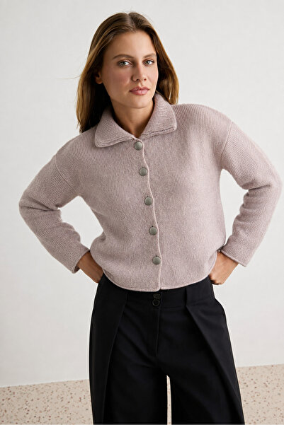 Noi Belis Melange Metal Buttoned Polo Collar Knitwear Cardigan Aw26Hi0031