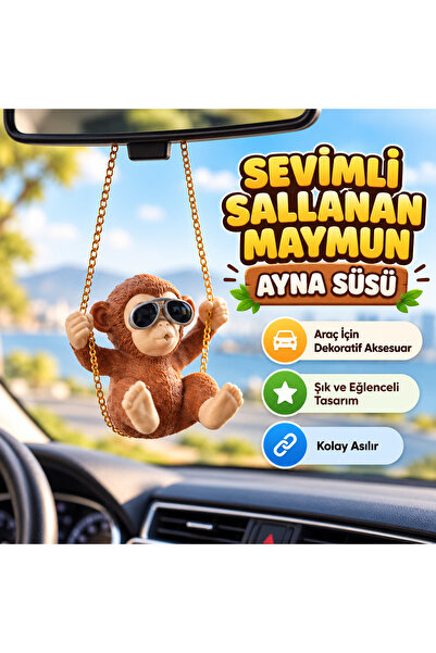 STS Oto Aksesuar Gözlüklü Sallanan Maymun Araç Ayna Süsü Sevimli Dikiz Aynası...