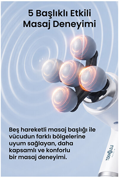 Teknoloji Gelsin Masaj Tabancası 6 Kademeli 5 Başlı Yeni Nesil Titreşimli Şarjlı Masaj Aleti 6 Kademe Boyun/Bel/Sırt/Bacak