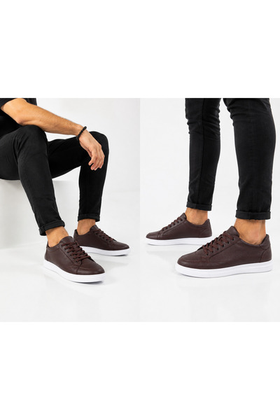 Erkek Kahverengi Sneaker Ayakkabı – Günlük Casual Spor Ayakkabı, Beyaz Taban
