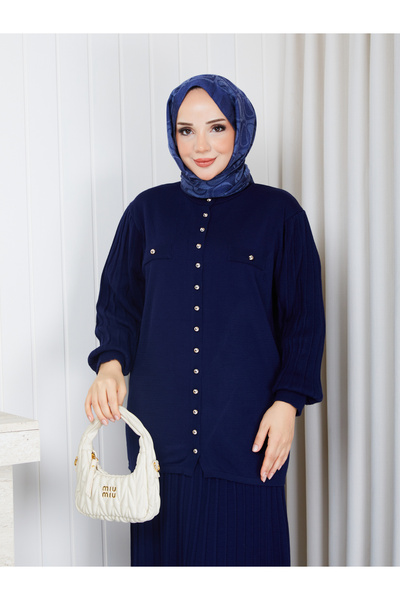 NİLNUR MODA طقم سترة نسائية للموسم الجديد بأكمام وتنورة مطوية