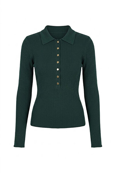 Mzr Collection ÇIT ÇITLI BALIKÇI YAKA TRİKO KAZAK ZÜMRÜT