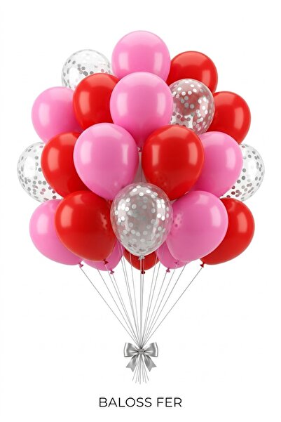 baloss fer Love and Candy 20-Piece Balloon Set Pink Red Transparent Silver Se...