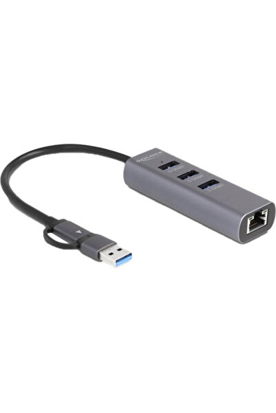 DELOCK Σταθμός σύνδεσης USB-C 64282 - USB-C, 3x USB-A, RJ-45 Gigabit LAN, Γκρ...