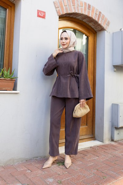 honeyed Neva Premium Silky Modal Woven Double Hijab Set with Tunneled Waist and Drawstring