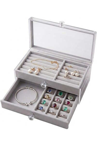 Generic Acrylic & Velvet 2-Layer Multifunctional Jewelry Storage Box with Cle...