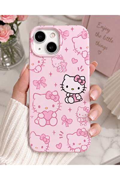 OVADA iPhone 13/14/15 Uyumlu Hello Desenli Kadife Silikon Telefon Kılıfı