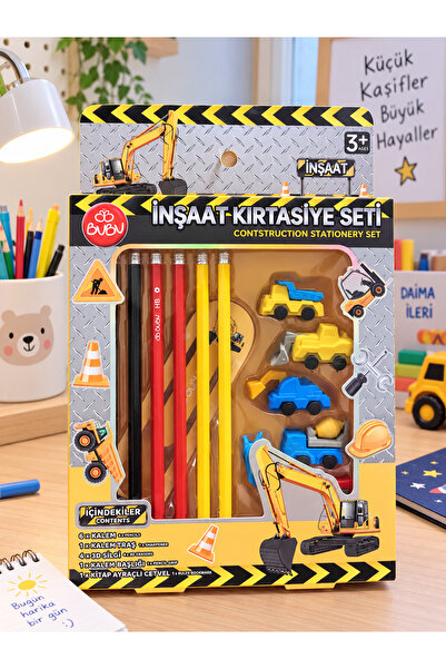 Genel Markalar BUBU İnşaat Seti Kırtasiye Seti Çocuk Okul Seti 6 Kalem 4 Silg...