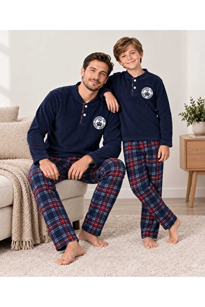 zahider Father and Son Combination Cotton Fleece Fabric Navy Color Long Sleev...