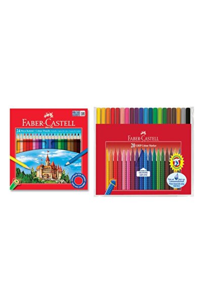 Faber Castell مجموعة تلوين مدرسية 24 لونًا من الألوان الجافة و20 لونًا من أقل...
