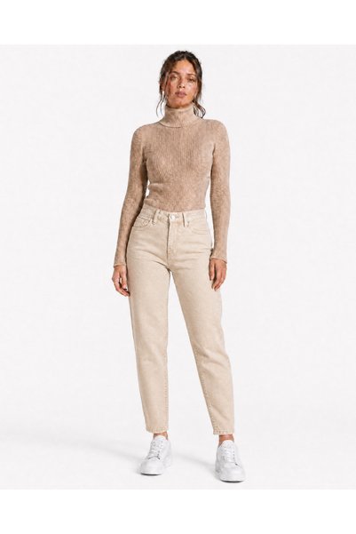 TRUEJNS Livy Women's Beige Lycra High Waist Mom Jean Trend Jeans