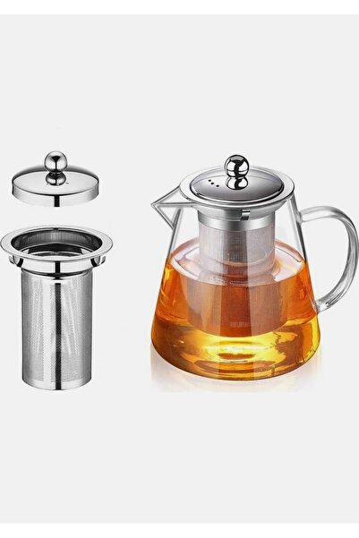 abnturk 750ml Tüm Çay Makinelerine Uyumlu Cam Ve Çelik Süzgeçli Ve Kapaklı Ça...