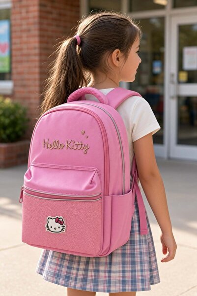 DODOMAR Girl's Primary School Backpack Hello Kitty Pink 3 Compartments Adjust...